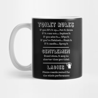 Toilet Rules Funny Quotes For Ladies And Gentlemen, Sarcastic English Humor For The Loo Mug